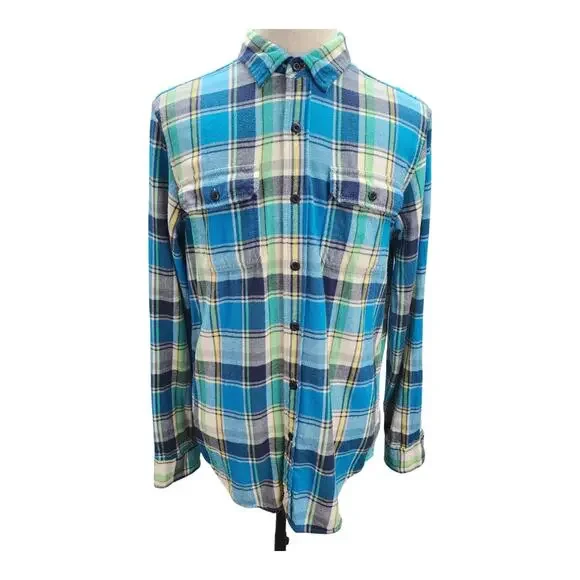 American Eagle Outfitters Men’s Medium Flannel Button Up Shirt Blue Plaid Cotton - Picture 3 of 16